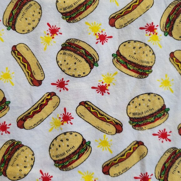 Good Vibes Hamburger & Hotdog Print Button-Up Shirt Retro Food Graphic - Size M - Picture 5 of 15